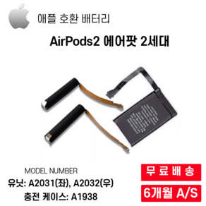 AiPods2 에어팟 2세대 배터리 A2031 좌 A2032우 케이스 A1938, 유닛용 1개 좌우구분없음