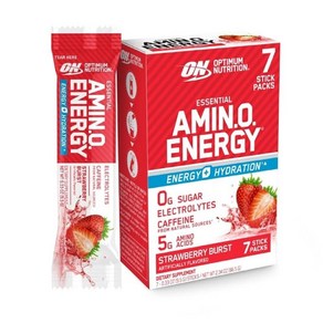 Optimum Nutition Essential Amino Enegy Plus 전해질 스틱 팩 에너지 파우더 스트로베리 버스트 7개입 187606, Stawbey Bust, 1개, 66.6g