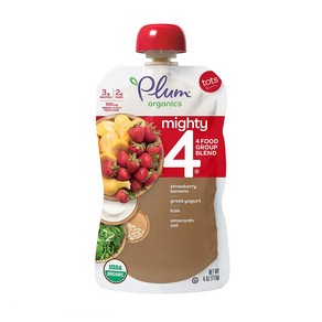 플럼 오가닉스 토들러 이유식 12팩 Plum Oganics Mighty 4 Oganic Toddle Food Stawbey Banana, 12개