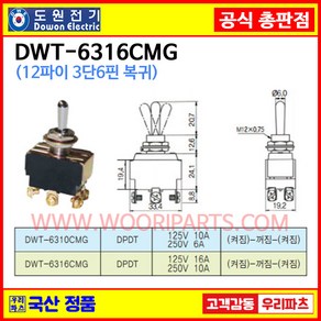 DWT-6316CMG DWT-6316C MG 자동복귀 스크류 조임 12파이토글스위치 6P3단 WJT-6316CMG WJT-6316C 전기스위치 토굴스위치 스위치 미니토글, 1개