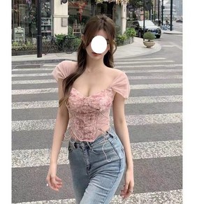 월드패왕 핑크 레이스 민소매 크롭티 끈조절 언발런스 여신나시티