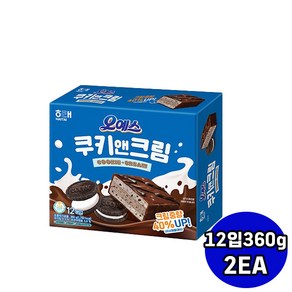 해태제과 오예스쿠키앤크림 360g 2개입/쿠키가씹히는초코케익간식/촉촉달콤/무배, 2개