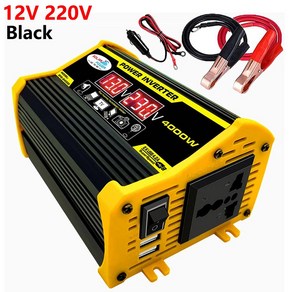 휴대용 자동차 전원 인버터 DC12 볼트-AC220 볼트 변압기 4000W 수정 사인파 USB, 02 Black 12V 220V