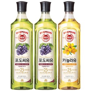 해표 포도씨유 900ml 2개 + 카놀라유 900ml 1개, 2.7L, 1세트