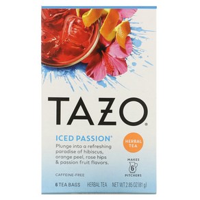 Tazo Teas 허브티 Iced Passion 카페인 무함유 티백 6개 81g(2.85oz), 1개