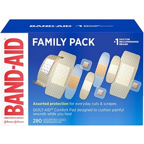 Band-Aid Band Adhesive Bandage Family Vaiety Pack Shee and Clea Bandages Assoted Sizes 280, 1개