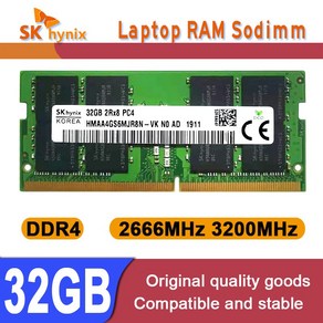 SK 하이닉스 DDR4 노트북 메모리 SO-DIMM 32GB 2666MHz 3200MHz RAM PC4 2Rx8 2666V 3200AA SODIMM 16GB 8GB 4GB, [01] 32GB 2666MHz, 1개