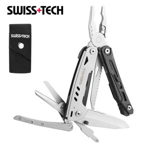 멀티툴 SWISS TECH Multitool 플라이어 11 인 1 휴대용 멀티 플라이어 스크루 드라이버 톱 가위 야외 캠핑 접이식, 01 ST021019AS, 1개