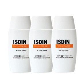 ISDIN 이스딘 포토 울트라 100 액티브 유니파이 SPF 50+ 선스크린 선크림, 3개, 50ml