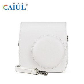 Caiul-후지 필름 인스탁스 미니 7 + / 7S 즉석 필름 카메라 케이스 PU 가죽 보호 가방 및 스트랩, 01 White, 1개