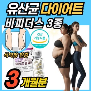 비피더스 B3 비쓰리 다이어트 유산균 프로바이오틱스 식약청 인증 기능성 비피더스균 3종 브레브 비피덤 롱검 가르시니아 HCA 에너데이, 3박스, 60정