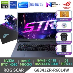 ASUS 2024 ROG SCAR 게이밍노트북, G834JZR-R6014W, WIN11 Home, 32GB, 1TB, Black