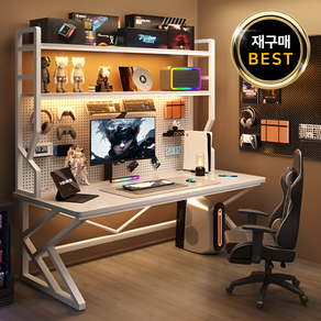 칼리도 게이밍 데스크 컴퓨터 책상 노트북 책장 1인책상 pc 데스크탑책상, 화이트[화이트프레임]