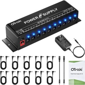 OTraki Guitar Pedal Power Supply 10 Individual DC Output Interfaces Supplies for 18V 12V 9V Effect