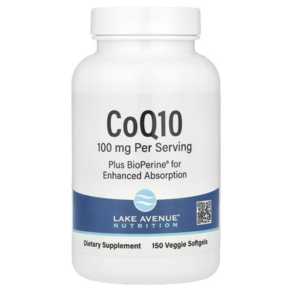 코큐텐 코엔자임 Q10 레이크 에비뉴 뉴트리션 바이오페린 함유 CoQ10 100mg 150정, 1개, 150캡슐