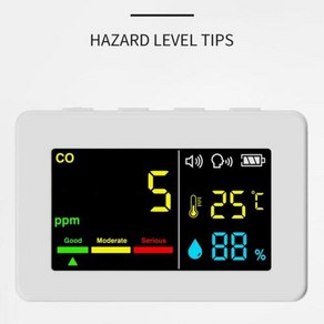 공기측정기 디지털 컬러 디스플레이 공기질 계량기 CO 온도 습도 테스터 일산화탄소 감지기 음성 경보 정확한 센서 3in 1, 1개