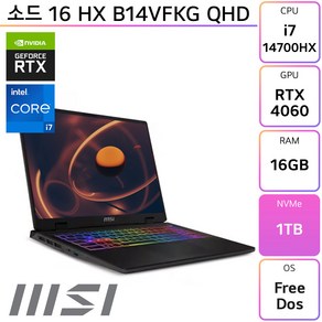 MSI 소드 16 HX B14VFKG QHD, Fee DOS, 16GB, 1TB, 그레이