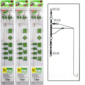 씨타임 백경 외수질낚시 BK-470 선상 백조기 광어 농어 민어 묶음바늘 편대채비, 22호, 1개