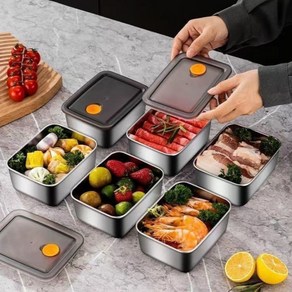 MoningSea 스테인리스 수납함 스텐 도시락통 316스텐 사각 트레이 601ML, 트레이 6개 + 뚜껑 6개, 1세트