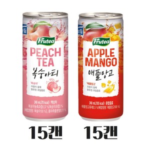 푸르티 캔음료 240ml 2종 15캔씩(복숭아티15 애플망고15) 편의점/롱캔음료, 30개