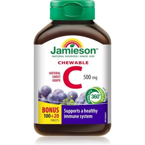 Jamieson 씹어먹을 수 있는 비타민 C 500mg - 달콤한 포도맛, 2개, 120정