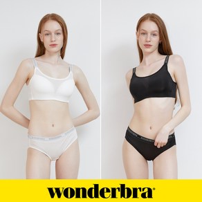 [Wondeba] 스포츠 메쉬 노와이어 브라팬티 4종세트 아이보리+블랙 WBW4N2728_T