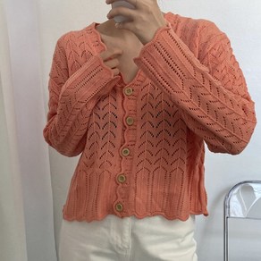 뜨개진 여성용 루즈핏 스카시 스칼럽 브이넥 인디콜 니트 가디건