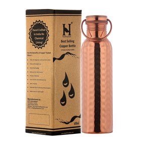 HealthGoodsIn - Pure Copper Hammered Water Bottle HealthGoodsIn - 운반 손잡이가 있는 순수 구리 망치로 두드린 물병 600 M