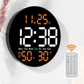 아모란나 올인원 디지털 LED 벽시계 온도 습도 양력 음력 알람 리모콘 컨트롤, 오렌지