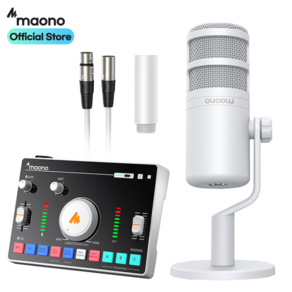 마오노 캐스터 AMC2 NEO + PD100 팟캐스트 방송용 오디오 믹서 마이크 스탠드 화이트 패키지