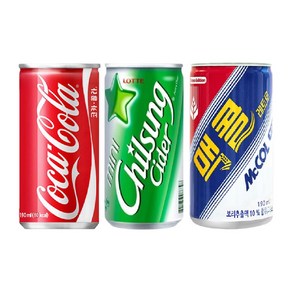 칠성사이다190ml(15캔)+코카콜라190ml(15캔)+맥콜190ml(30캔) 총60캔, 190ml, 1세트