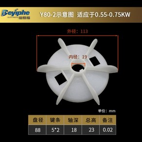 펜 냉각 모터 프로펠러 블래이드 팬, Y80-2p샤프트19MM외경113MM, 1개