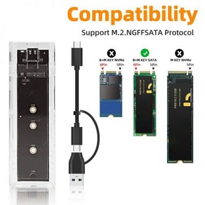 외장하드 케이스 M.2 NVME PCIe NGFF SATA 듀얼 프로토콜 SSD 투명 USB C 타입 10Gbps PCI-E M2 외장 인클로저 하드 디스크 박스