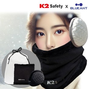 K2 Safety 프리미엄 넥워머 + 블루안트 쉴드 방한 귀마개+브래드캣 파우치형, 넥워머+귀마개 블랙, 1개