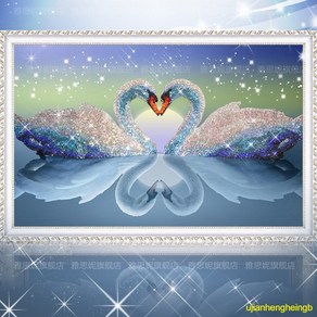 DIY 다이아몬드 와이드 보석십자수 한쌍의 백조 비즈액자형, 라인 스톤 다이아몬드67x40cm * 1개, 1개