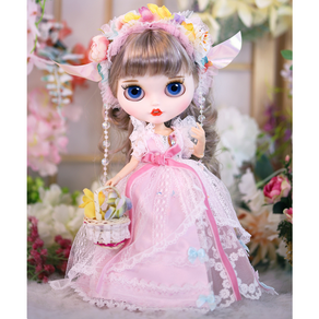 blythe 브라이스 의상 옷 핑크 프린세스 드레스 화관 인형옷 블라이스 소품 랄라솜, 1개