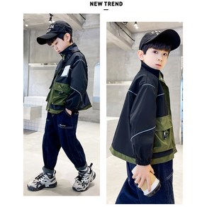 스트링키즈 주니어 초등학생 아동 바람막이 카키 데일리 캐쥬얼 봄 자켓