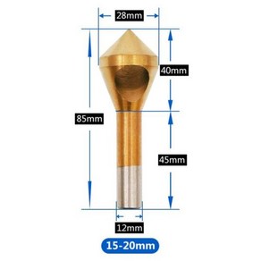 티타늄 도금 코팅 카운터 싱크 드릴 비트 1개 디버링 테이퍼 홀 커터 헤드 모따기 도구 2-20, 4) 15   20