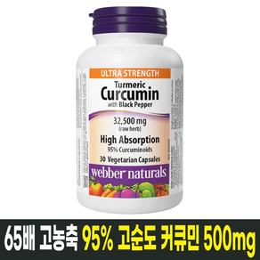 webbe Natuals 65배 고농축 커큐민 500mg 30캡슐 캐나다 생산 직발송, 1개, 30정