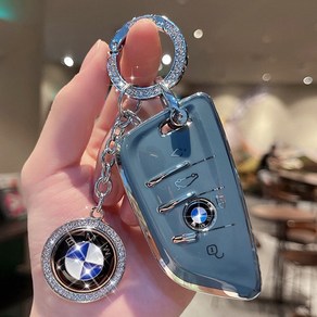 지지주 BMW 차키 호환 케이스 + 로고 키링 세트, A타입, 그레이