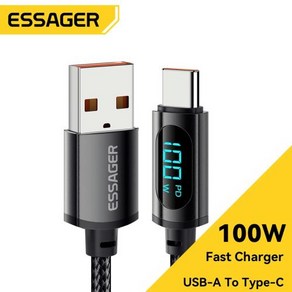 Essage C타입 USB 케이블 디스플레이 PD 고속 충전 USB C 데이터 코드 샤오미 포코 삼성 아너 70 프로 원플러스 충전기 7A 100W, 2.Black  2m, 2.Black - 2m, 1개