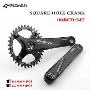 자전거크랭크 PROWHEEL 자전거 사각 구멍 스프로킷 좁은 체인링 MTB 크랭크셋 104BCD 170mm 175mm 크랭크 30 32 34 36 38 40 42 44 46 48