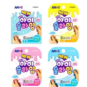 아모스 뉴 아이슬라임 70g x 4종 세트, 투명 + 노랑 + 핑크 + 하늘, 1세트