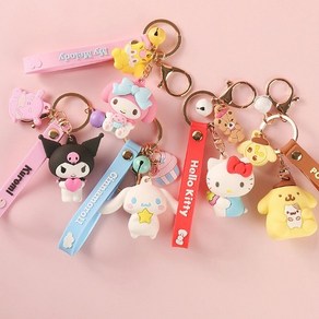 산리오 피규어 깐부 키링 모음 쿠로미 시나모롤 마이멜로디 헬로키티 폼폼푸린 가방걸이 키홀더, 1개