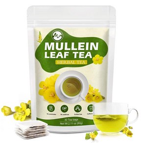 Mullein 폐 클렌징 및 지원을 위한 티백 100% 천연 뮬레인 잎 멀린 허브 티 GMO 프리 카페인 티백 30개, 1개