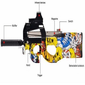 수정탄전동건 비비탄전동건 P90 장난감 총 물 젤 블래스터 총알 야외 무기 활동 CS 게, A P90 toy gun, 1개