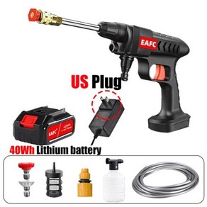 무선 고압세차건 EAFC 60Ba 전기 세척기 물총 세차 휴대용 충전식 배터리 청소 기계, 1) 40wh US - 배터리 전원, 없음