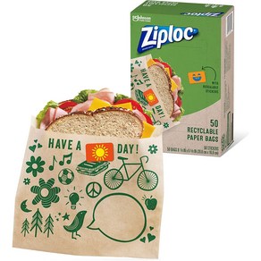 지퍼락 종이 샌드위치 & 스낵백 50개입 (스티커포함) Ziploc Paper Sandwich & Snack Bags 50ct