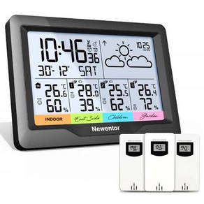 디지털온도계 다기능 디지털 기상 관측소 무선 실내 실외 온도계 습도계 컬러 디스플레이 예보 알람 시계 포함, Black, 1개