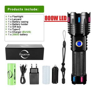 800W 강력한 손전등 18650 충전식 XHP360 매우 토치 램프 4000m 높은 전원 Led 전술 등불, 01 800W Package-A